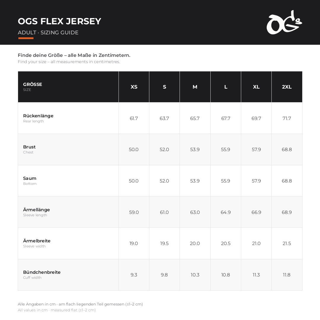 Größentabelle Motocross-Jersey OGs