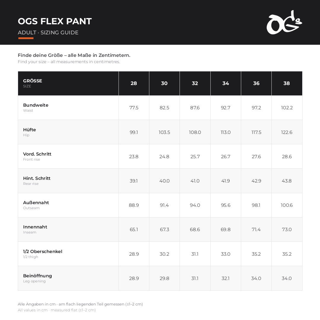 Größentabelle Motocross-Hose OGs